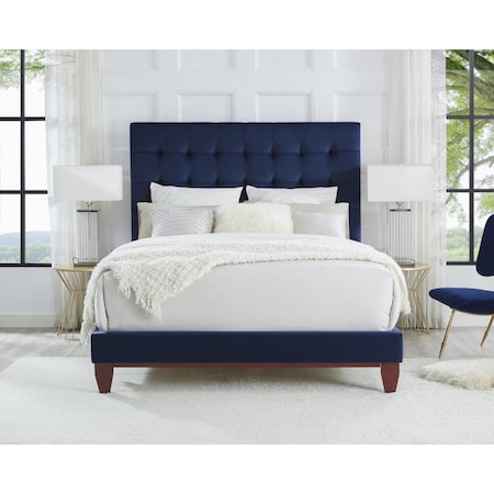 Posh Living Blake Velvet Button Tufted Platform Bed King Size - Navy BD24-02NYK-UE